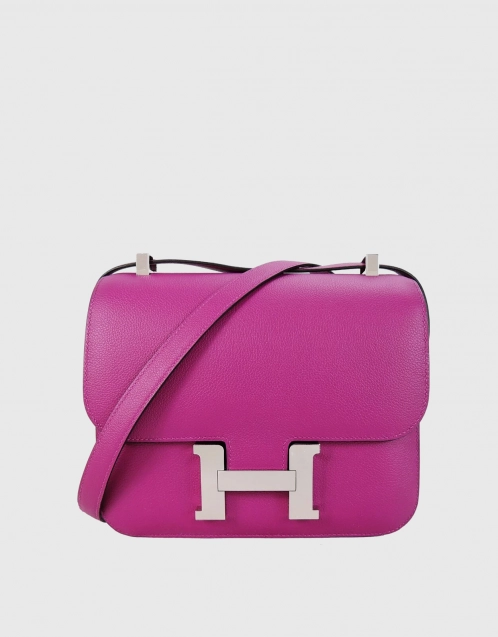Hermès Constance 24 Evercolor Leather Crossbody Bag-Rose Purple Silver Hardward