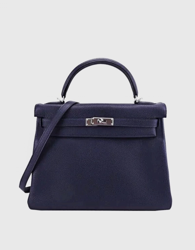 Hermès Kelly 32 Taurillon Clemence Leather Handbag-Bleu Nuit Silver Hardware
