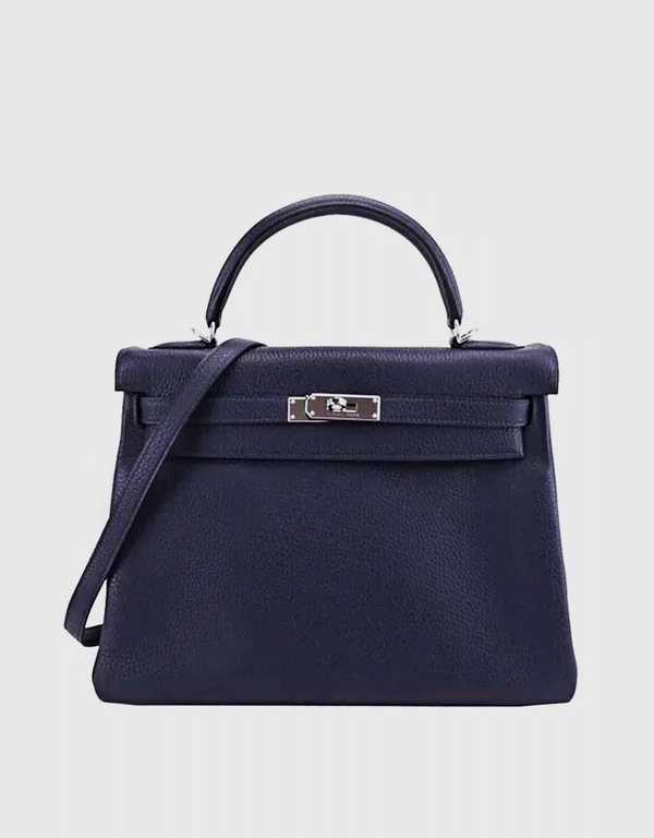 Hermès Hermès Kelly 32 Taurillon Clemence Leather Handbag-Bleu Nuit Silver Hardware