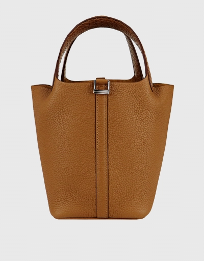 Hermès Picotin Lock 18 Taurillon Clemence Leather Crocodile Handle Bucket Bag-Gold Silver Hardware