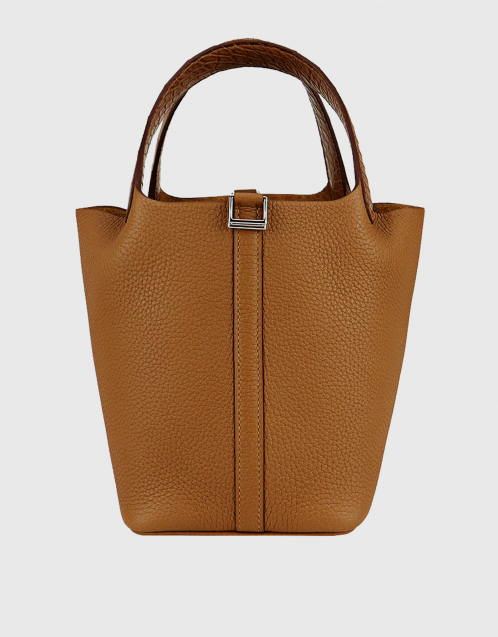Hermes Gold Tan Taurillon Clemence Leather Picotin Lock 18 PM Bag