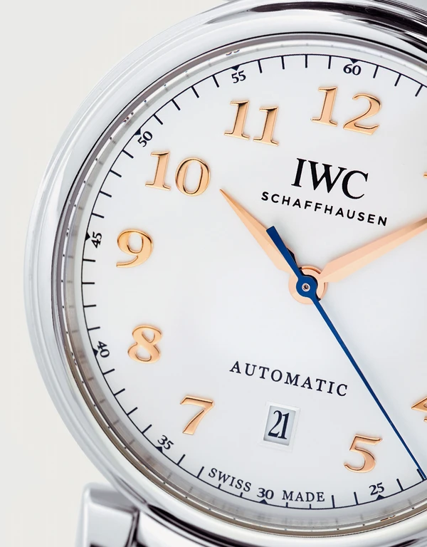 IWC SCHAFFHAUSEN 達文西 40mm 精鋼藍寶石玻璃錶鏡短吻鱷皮革自動腕錶