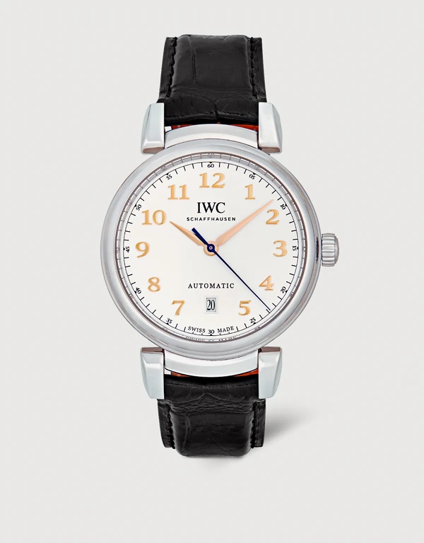 IWC SCHAFFHAUSEN 達文西 40mm 精鋼藍寶石玻璃錶鏡短吻鱷皮革自動腕錶