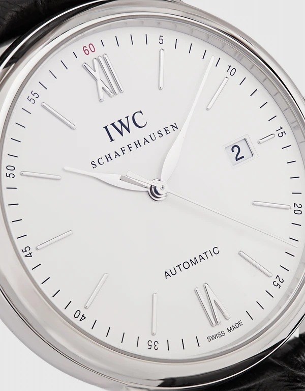 IWC SCHAFFHAUSEN 柏濤菲諾 40mm 精鋼短吻鱷皮革藍寶石玻璃錶鏡自動腕錶