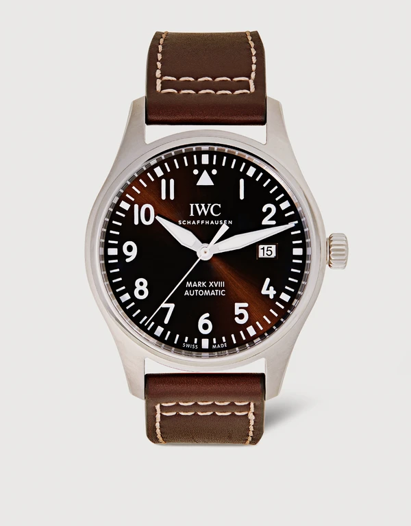 IWC SCHAFFHAUSEN Pilot's Mark XVIII Edition “Antoine De Saint Exupéry” 40mm Stainless Steel Sapphire Glass Brown Calfskin Leather Watch