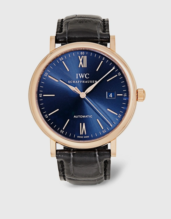 IWC SCHAFFHAUSEN Portofino 40mm Automatic 18ct 5N Gold Case Alligator Leather Sapphire Glass Watch