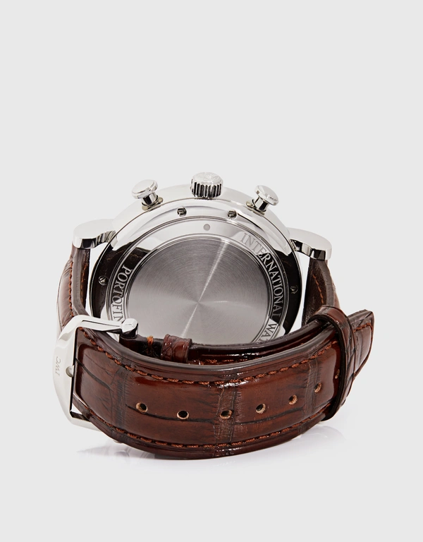 IWC SCHAFFHAUSEN 柏濤菲諾 42mm 精鋼短吻鱷皮革藍寶石玻璃錶鏡計時腕錶