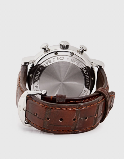 柏濤菲諾 42mm 精鋼短吻鱷皮革藍寶石玻璃錶鏡計時腕錶