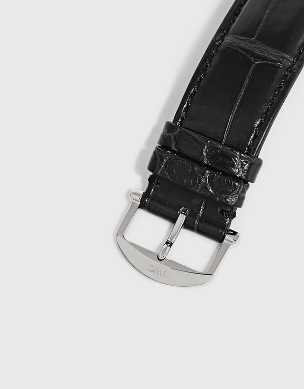 IWC SCHAFFHAUSEN 柏濤菲諾 40mm 精鋼短吻鱷皮革藍寶石玻璃錶鏡月相自動腕錶