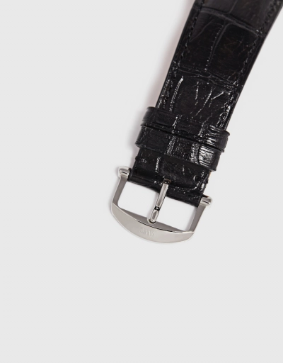 柏濤菲諾 45mm 精鋼短吻鱷皮革藍寶石玻璃錶鏡手動上鏈八日動力儲備腕錶