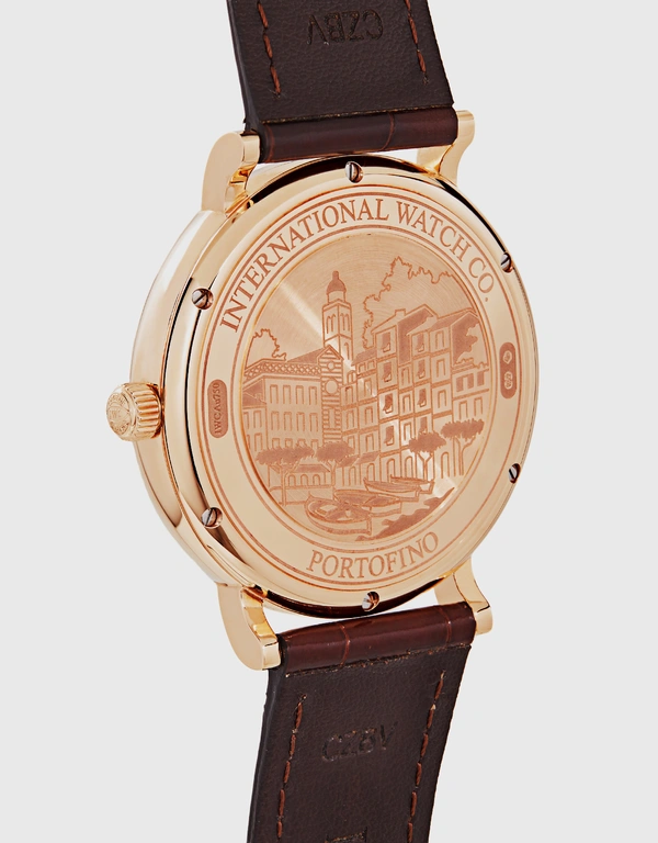 IWC SCHAFFHAUSEN 柏濤菲諾 40mm 18K紅金短吻鱷皮革藍寶石玻璃錶鏡自動腕錶