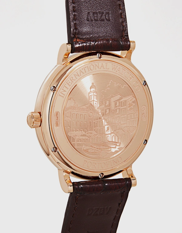 IWC SCHAFFHAUSEN 柏濤菲諾 40mm 18K紅金短吻鱷皮革藍寶石玻璃錶鏡自動腕錶