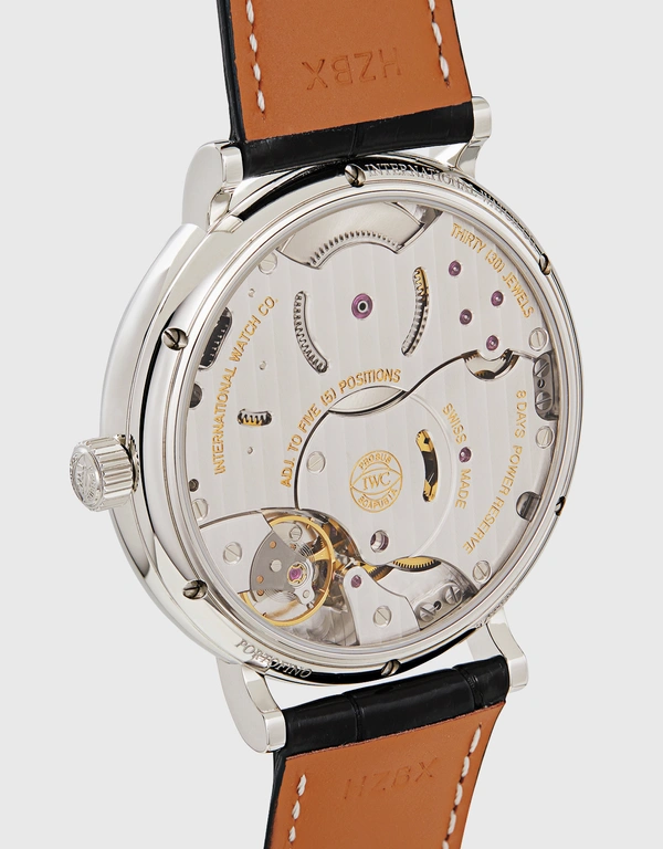 IWC SCHAFFHAUSEN 柏濤菲諾 45mm 精鋼短吻鱷皮革藍寶石玻璃錶鏡手動上鏈八日動力儲備腕錶