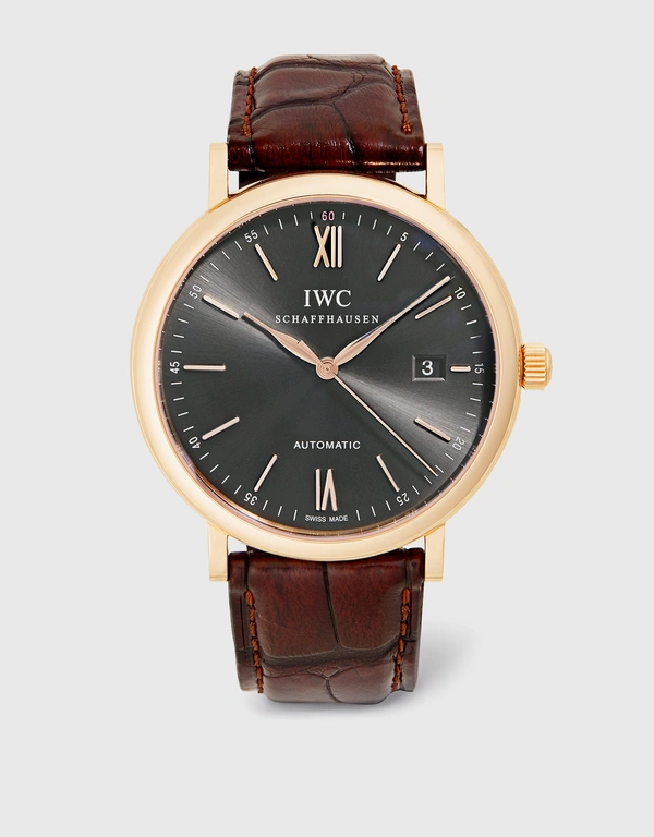 IWC SCHAFFHAUSEN Portofino 40mm Automatic 18ct 5N Gold Alligator Leather Sapphire Glass Watch