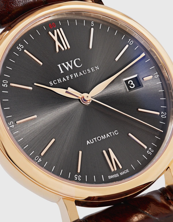 IWC SCHAFFHAUSEN Portofino 40mm Automatic 18ct 5N Gold Alligator Leather Sapphire Glass Watch