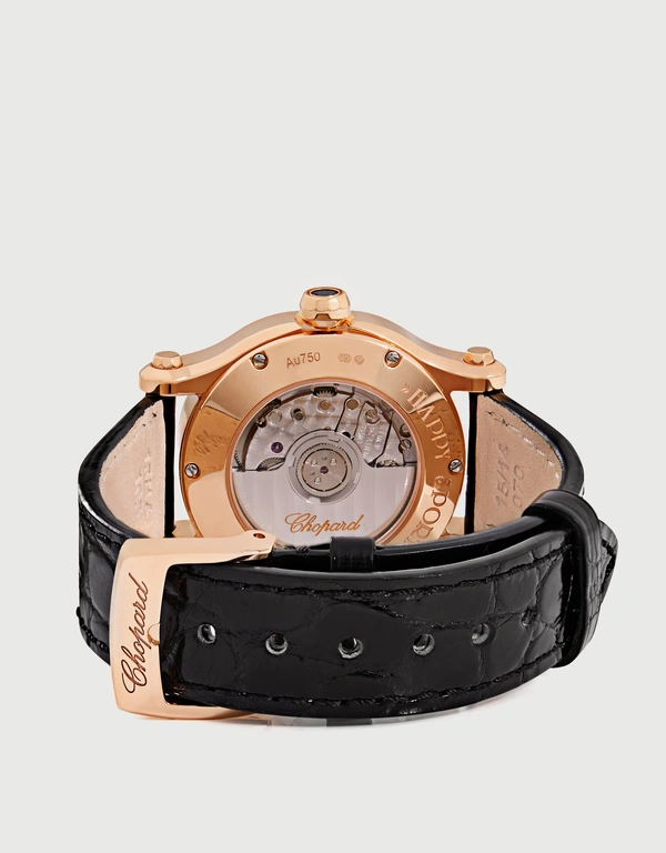 Chopard Happy Sport 30mm Automatic 18kt Rose Gold Diamond Alligator Leather Watch