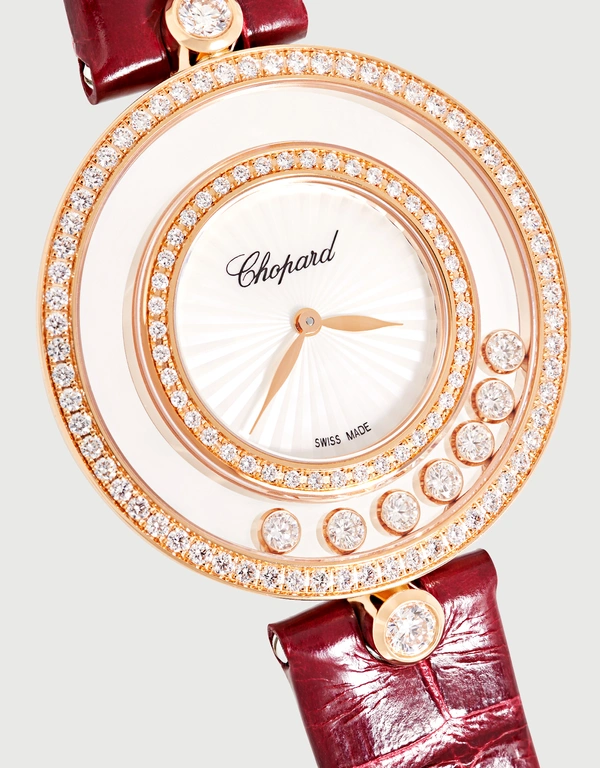 Chopard Happy Diamonds  32mm 18ct 玫瑰金鑽石短吻鱷皮革石英腕錶