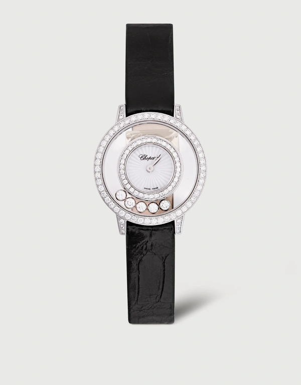 Chopard Happy Diamonds  25.8mm Quartz 18kt White Gold Diamond Alligator Leather Watch