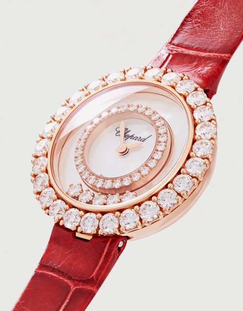 Happy Diamonds Joaillerie 29mm Quartz 18ct Rose Gold Diamonds Alligator Leather Watch