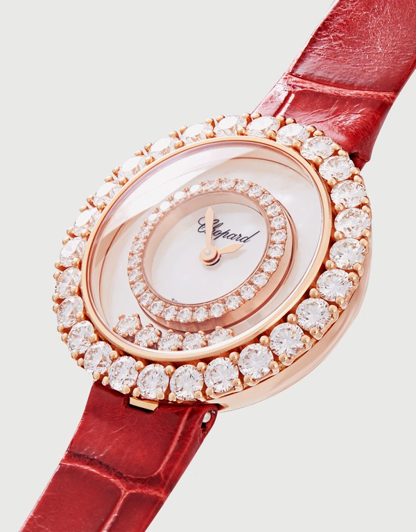 Chopard Happy Diamonds Joaillerie 29mm 18ct 玫瑰金鑽石短吻鱷皮革石英腕錶