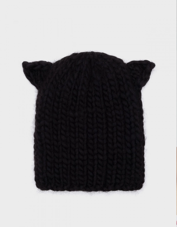 Felix Kitty Ear Wool Knit Beanie-Black