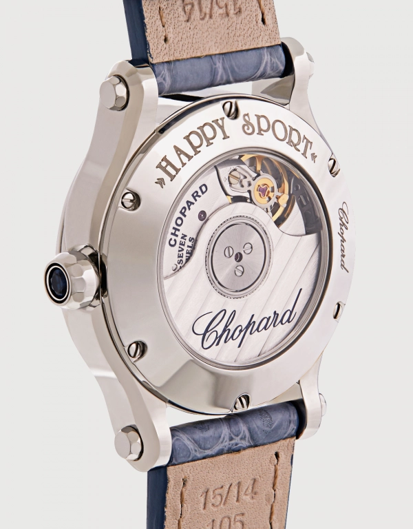 Chopard Happy Sport 30mm  Automatic Stainless Steel Diamonds Alligator Leather Watch