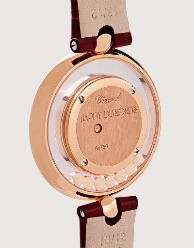 Happy Diamonds  32mm Quartz 18ct Rose Gold Diamonds Alligator Leather Watch