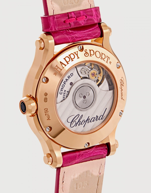 Chopard Happy Sport 30mm 18ct Automaticethical Rose Gold Diamonds Alligator Leather Watch