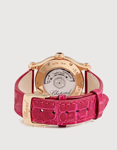 Happy Sport 30mm 18ct Automaticethical Rose Gold Diamonds Alligator Leather Watch