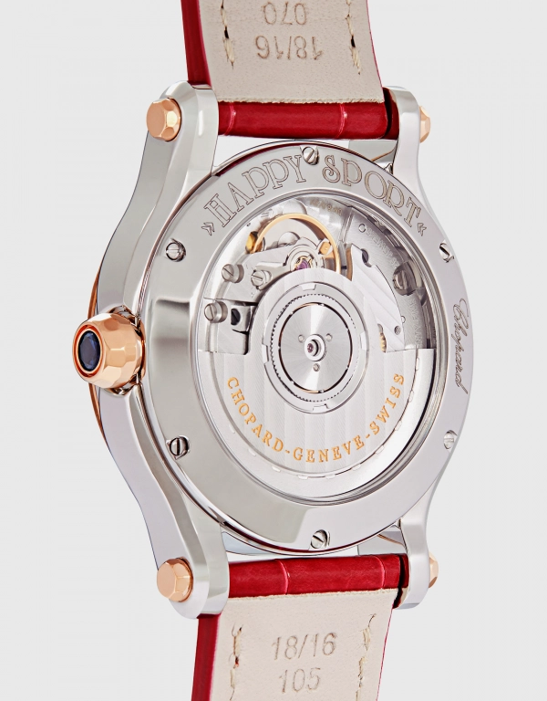 Chopard Happy Sport 36mm 18ct 精鋼玫瑰金鑽石短吻鱷皮革自動腕錶
