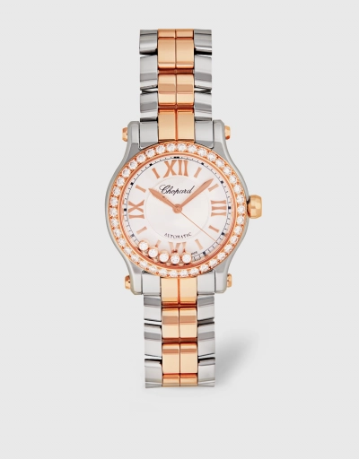 Happy Sport 30mm 18ct Automatic Stainless Steel Rose Gold Diamonds Watch