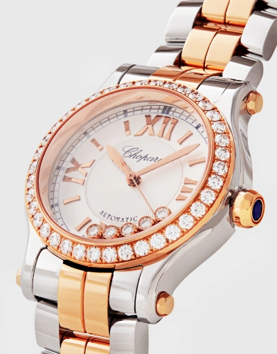 Happy Sport 30mm 18ct Automatic Stainless Steel Rose Gold Diamonds Watch