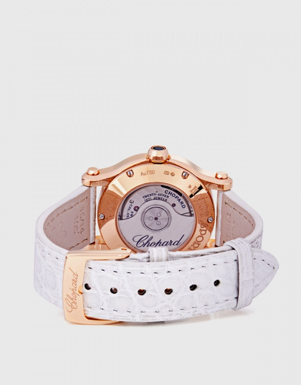 Chopard Happy Sport 30mm Automatic Rose Gold Diamonds Alligator Leather Watch