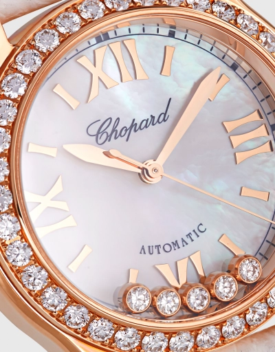 Happy Sport 30mm Automatic Rose Gold Diamonds Alligator Leather Watch