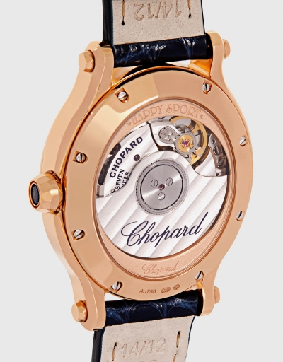 Happy Sport 29x31mm Automatic Rose Gold Diamonds Alligator Leather Watch