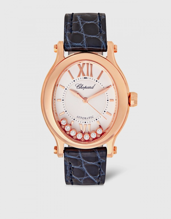 Chopard Happy Sport 29x31mm Automatic Rose Gold Diamonds Alligator Leather Watch