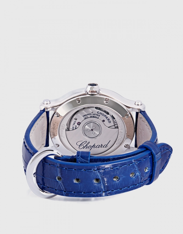 Chopard Happy Sport 29x31mm Automatic 18k White Gold Diamonds Alligator Leather Watch