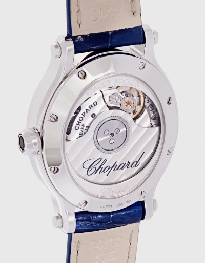 Happy Sport 29x31mm Automatic 18k White Gold Diamonds Alligator Leather Watch