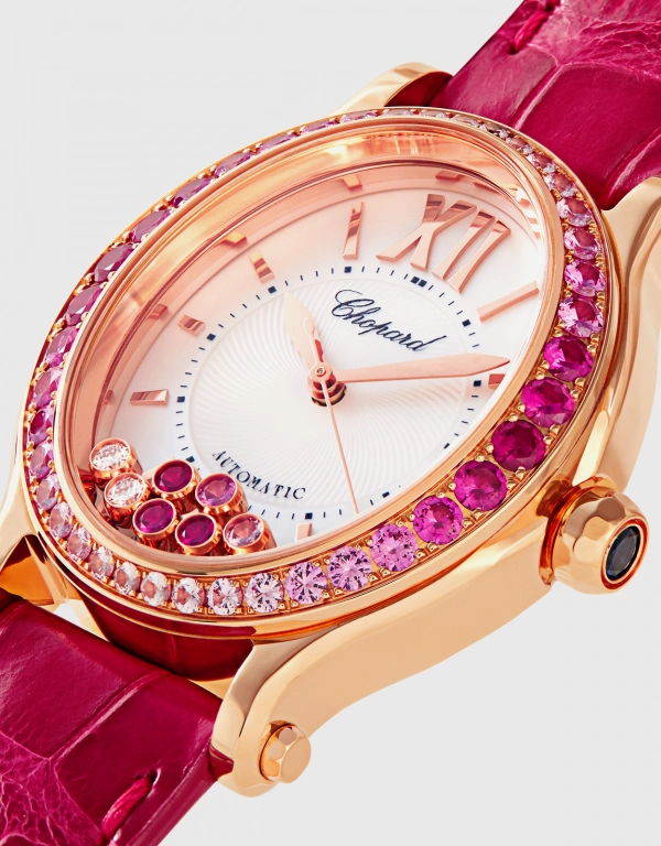 Chopard Happy Sport 29x31mm Automatic 18k Rose Gold Diamonds Alligator Leather  Watch