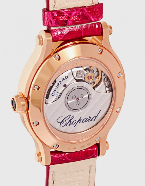 Chopard Happy Sport 29x31mm Automatic 18k Rose Gold Diamonds Alligator Leather  Watch