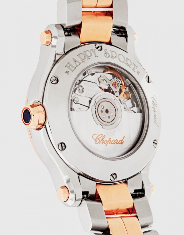 Chopard Happy Sport 36mm 18ct 精鋼玫瑰金鑽石自動腕錶