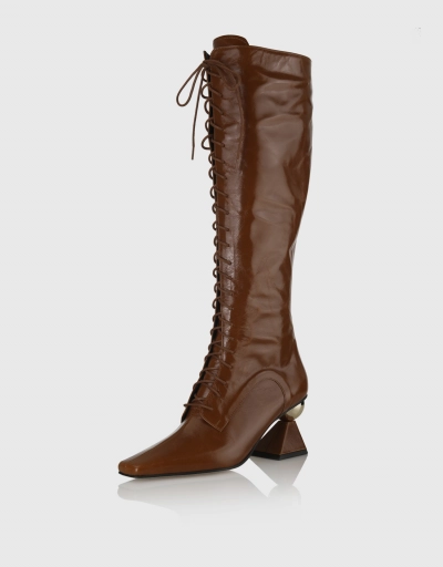 Hailey Heeled Lace Up Long Boots