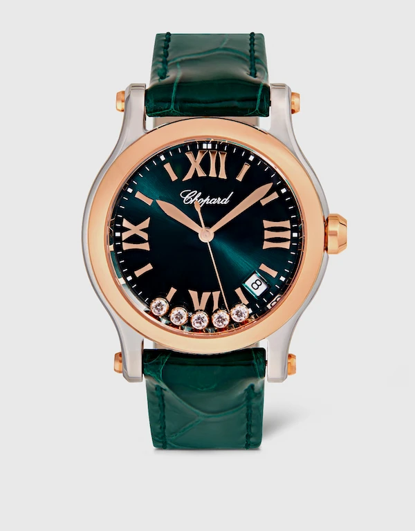 Chopard Happy Sport  36mm Quartz 18k Rose Gold Diamonds Stainless Steel  Alligator Leather Watch