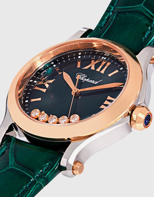 Happy Sport  36mm Quartz 18k Rose Gold Diamonds Stainless Steel  Alligator Leather Watch
