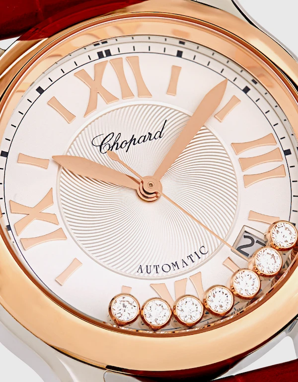 Chopard Happy Sport  36mm 18k Automatic  Diamonds Rose Gold Stainless Steel Alligator Leather Watch