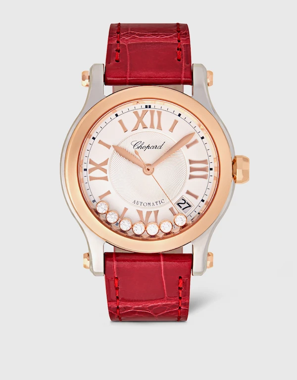 Chopard Happy Sport  36mm 18k Automatic  Diamonds Rose Gold Stainless Steel Alligator Leather Watch