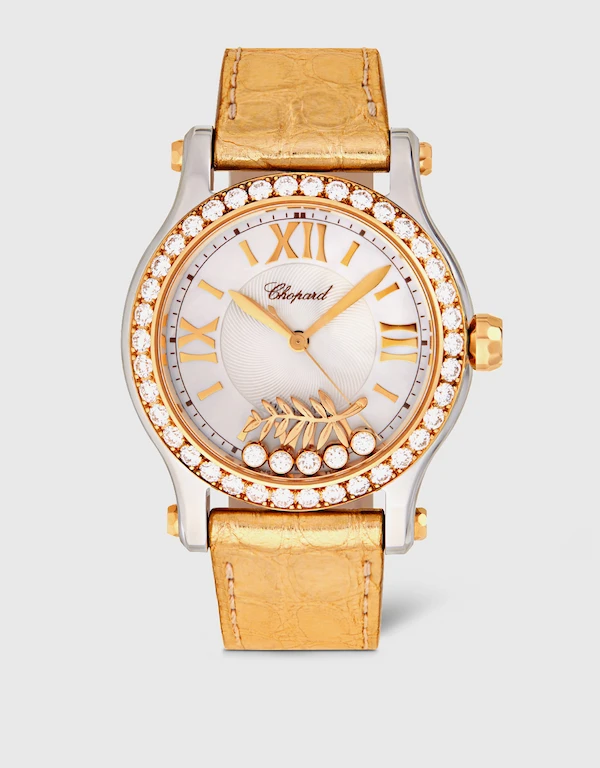Chopard Happy Sport Cannes 2018 Happy Palm 36mm 18kt Automatic Gold Dial Diamonds  Alligator Leather Watch