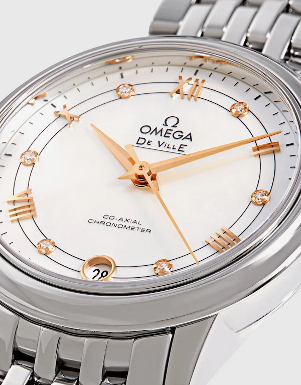 Omega De Ville Prestige 32.7mm Co-Axial Chronometer Diamonds Steel Watch