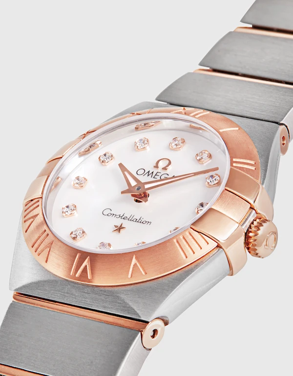 Omega 星座系列 24mm 石英鑽石玫瑰金精鋼腕錶