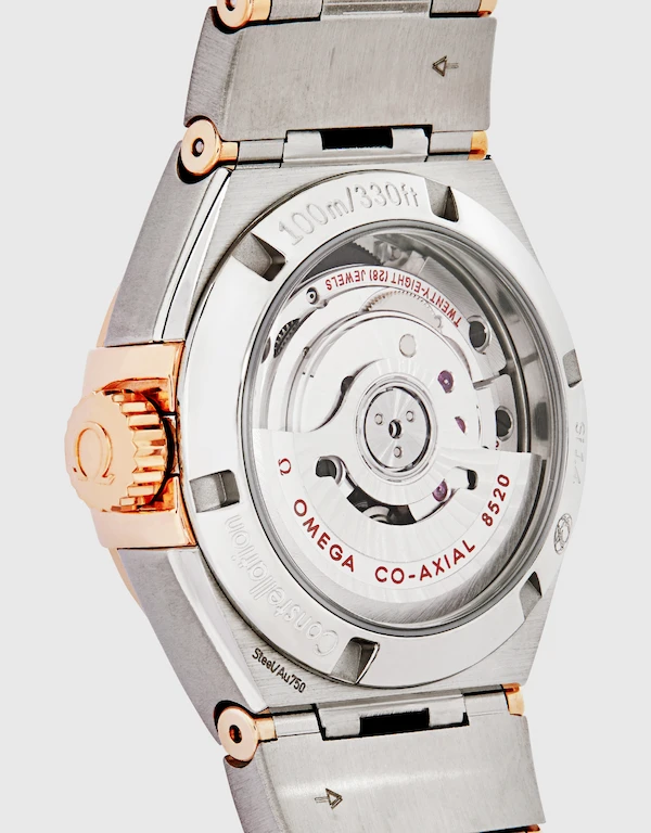 Omega 星座系列 27mm 同軸擒縱天文台鑽石玫瑰金精鋼腕錶